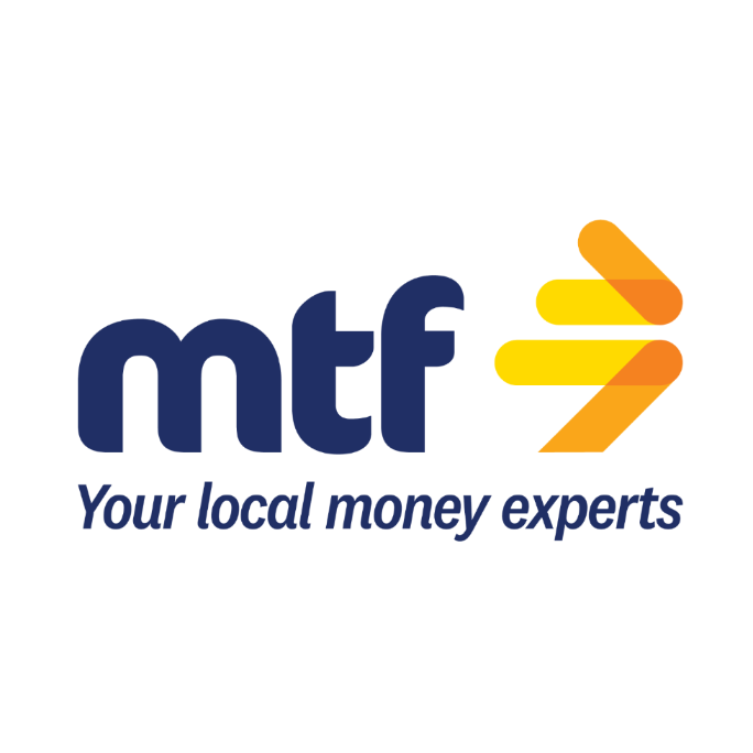 Logo of MTF with text 'Your local money experts' on a white background