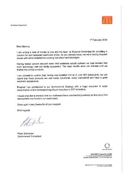 McDonald's UK reference letter
