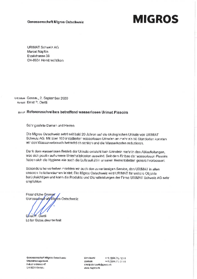 Migros Ostschweiz reference letter