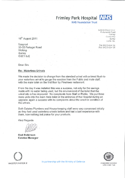 Frimely Park Hospital reference letter